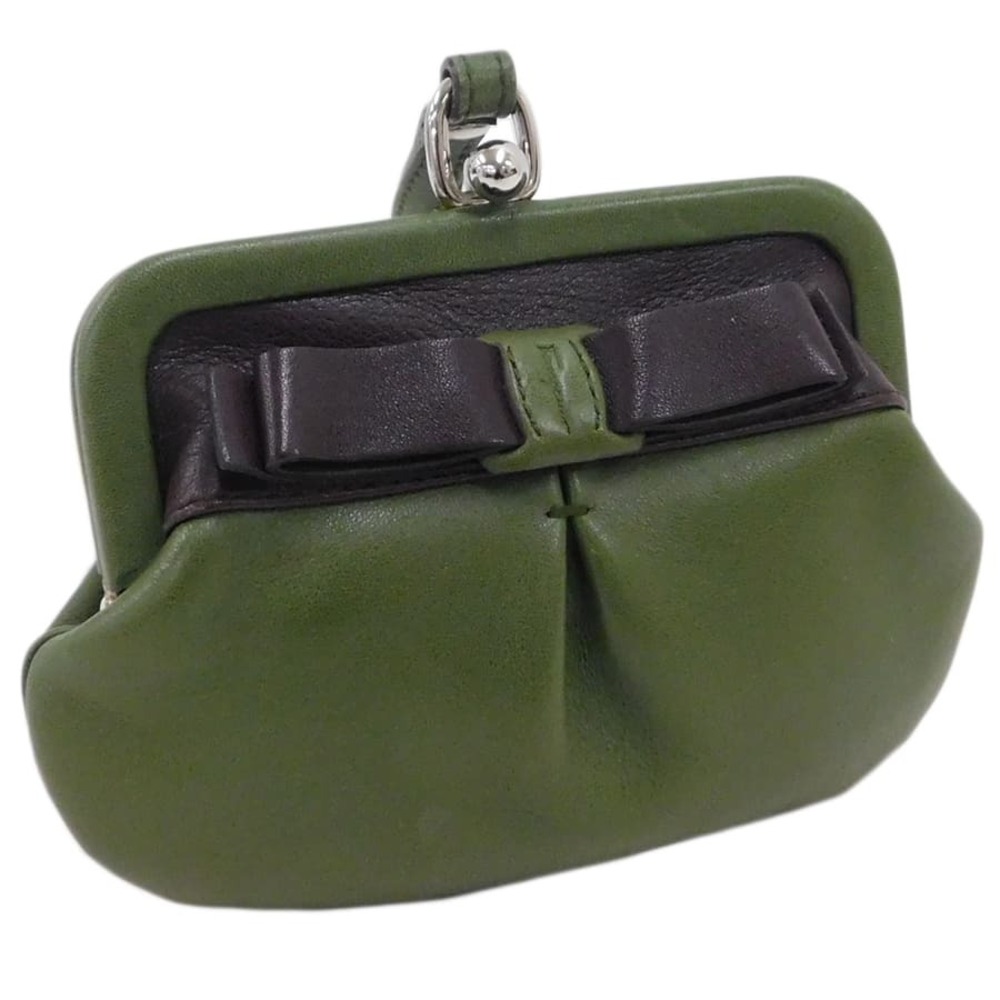 Salvatore Ferragamo Vara Clasp Purse Wallet Green Leather